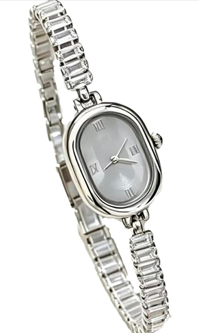 VILKFY Women’s Oval Green Dial Quartz Watch Crystal Bracelet Wrist Watch